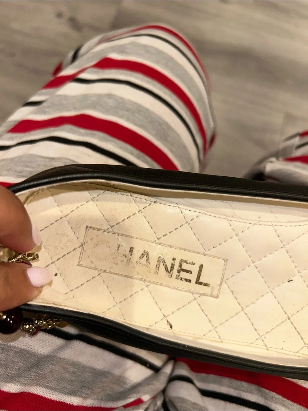 CHANEL Vintage Black Ballet Flat with Gold Beaded Anklet Chain Eu 40